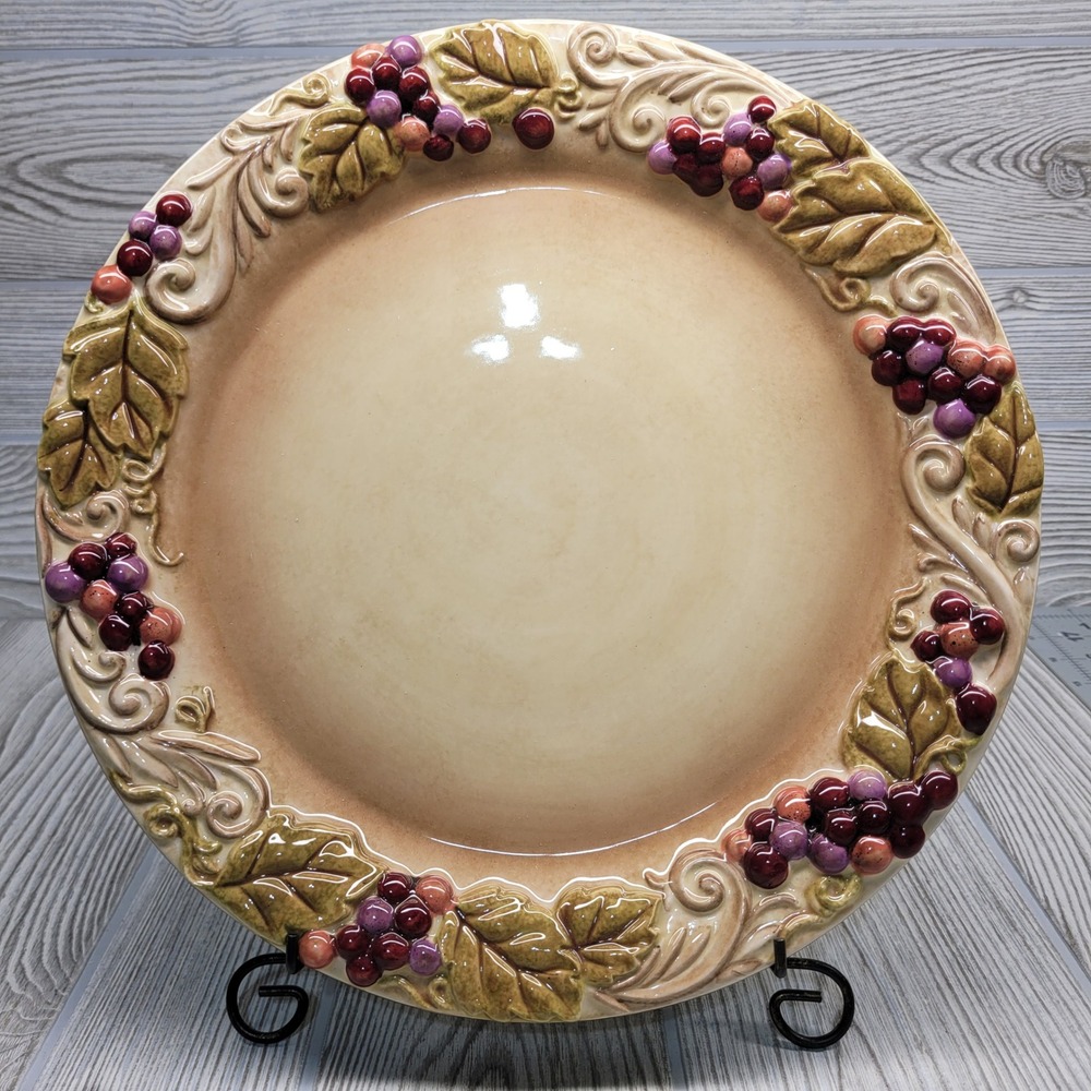 Grasslands Road Vineyard Dinner Plate 11 in Purple Grape‎ Embossed Ceramic Stand